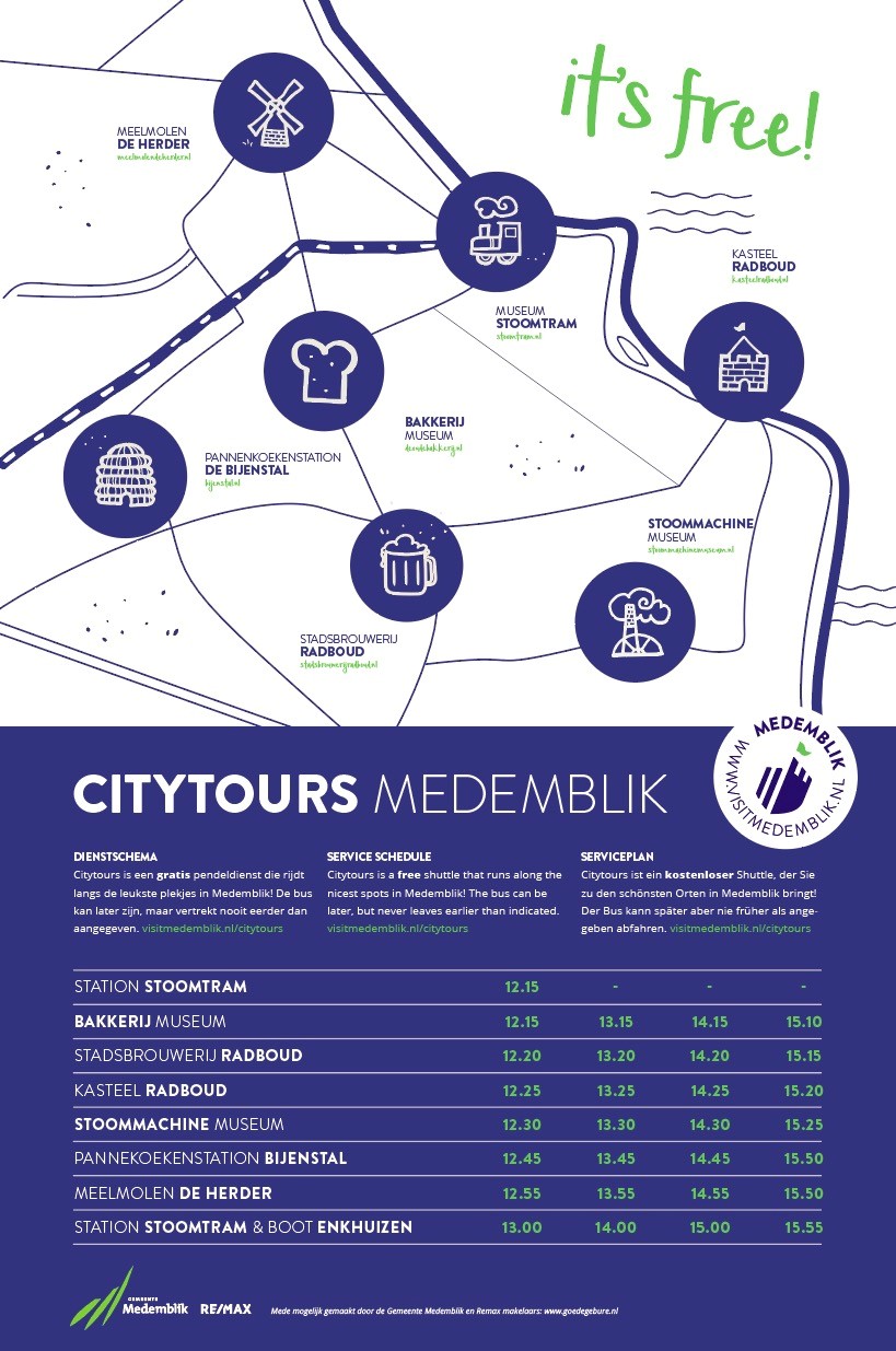 Citytours Medemblik schema en route